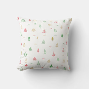 Gold Green Red Christmas Trees Pattern Throw Pillow