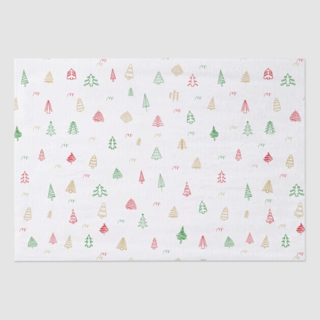 Gold Green Red Christmas Trees Pattern Tissue Paper (Front)