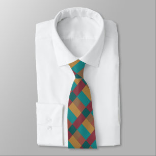 Gold Green Red Rust Turquoise Color Block Neck Tie