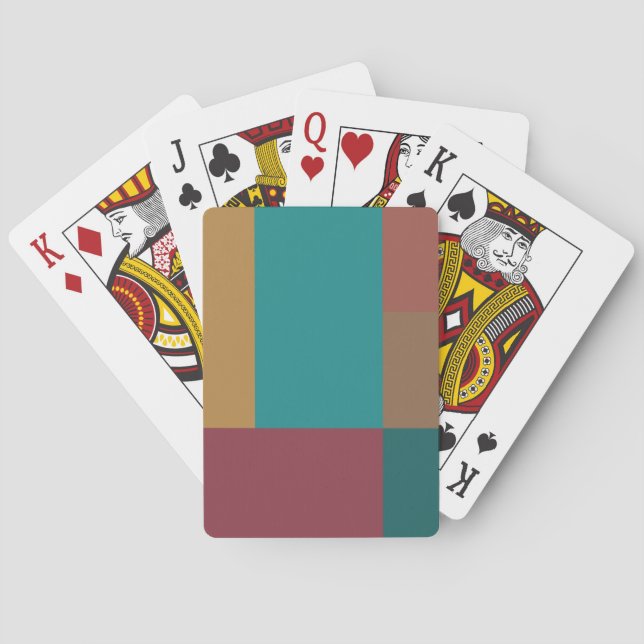 Gold Green Red Rust Turquoise Color Block Poker Cards (Back)