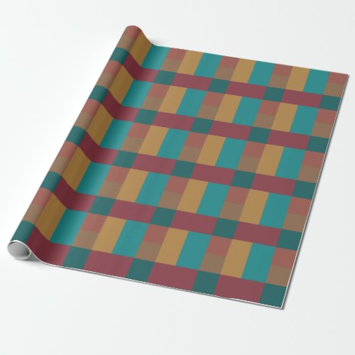 Gold Green Red Rust Turquoise Color Block Wrapping Paper