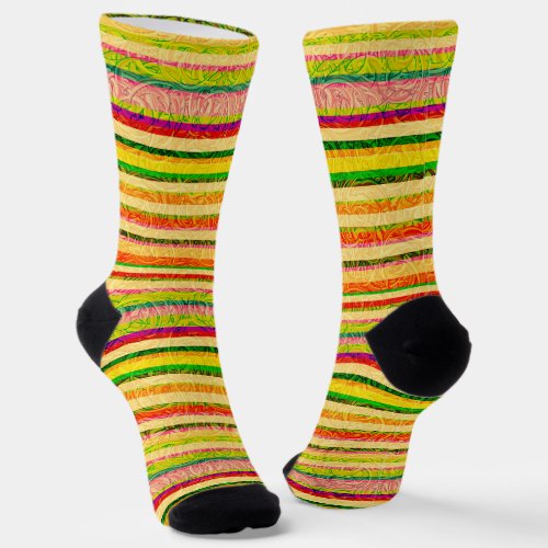 Gold Green Red Stripes Colorful Socks