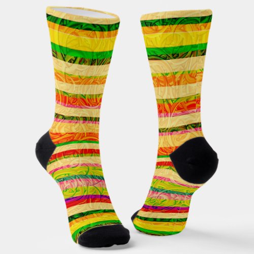 Gold Green Red Stripes Colorful Socks