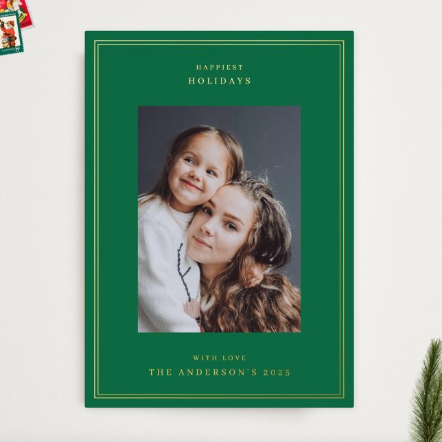 Gold Green Red White Frames Photo Christmas Foil Holiday Card (Creator Uploaded)