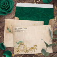 Gold Green Rose Princess Carriage Return Address