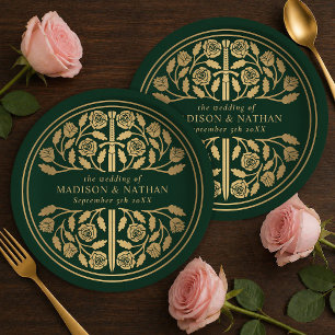 Gold Green Royal Medieval Sword Wedding  Paper Plates