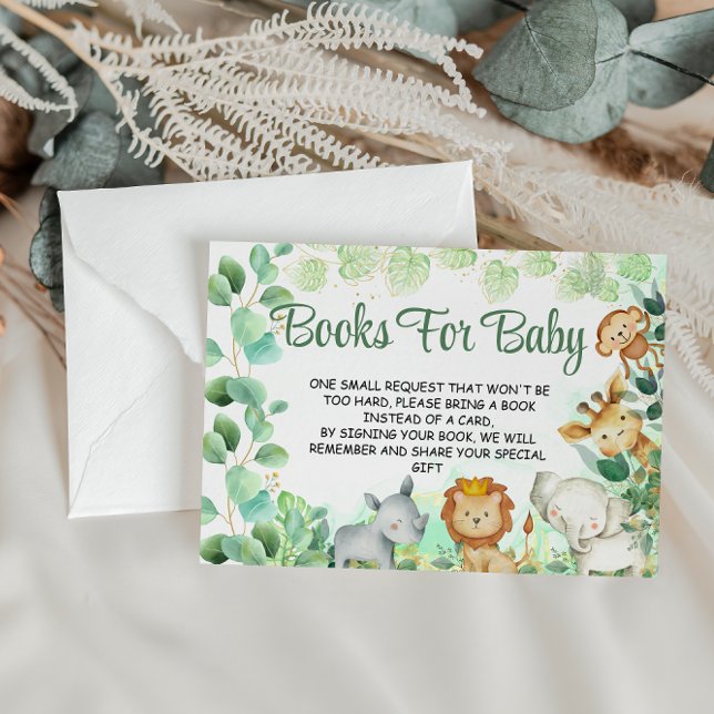 Gold Green Safari Animals Cute Books for Baby Enclosure Card (Creator Uploaded)