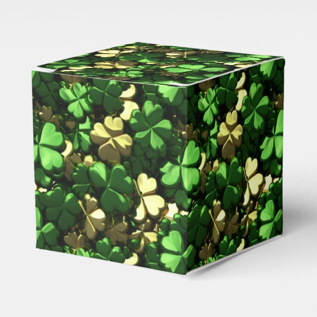 Gold Green Shamrocks Favor Boxes (Front Side)