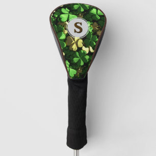 Gold Green Shamrocks Monogram Golf Head Cover