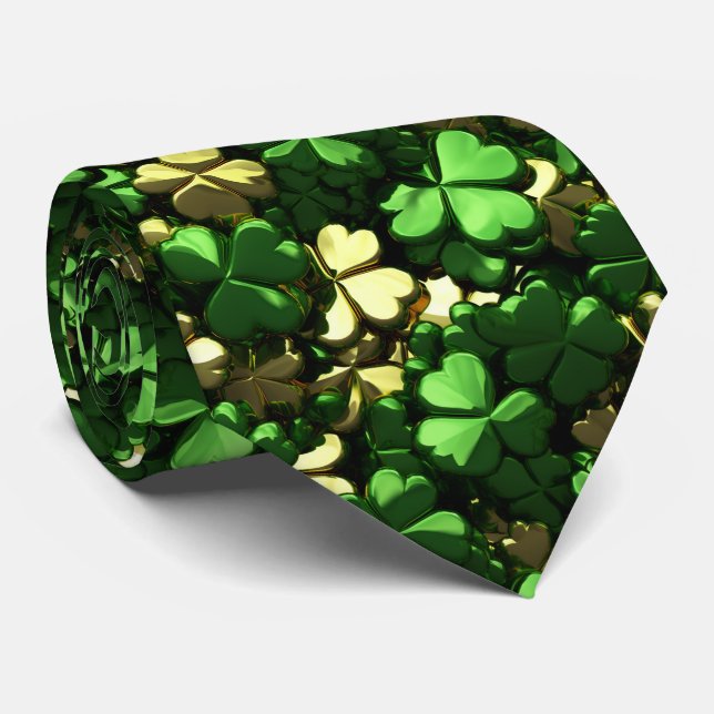 Gold Green Shamrocks Neck Tie (Rolled)