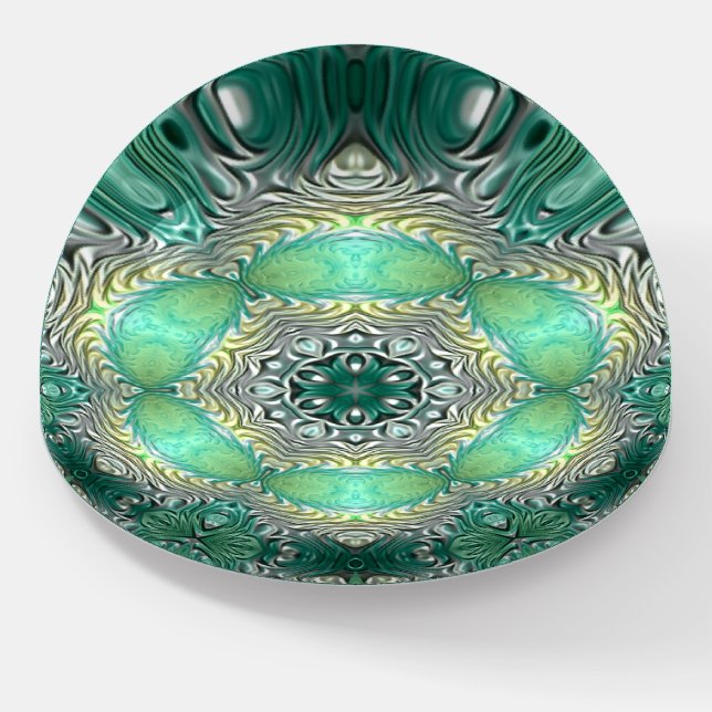 ~  Gold Green Silver Gray DOME ~ Paperweight (Angled)