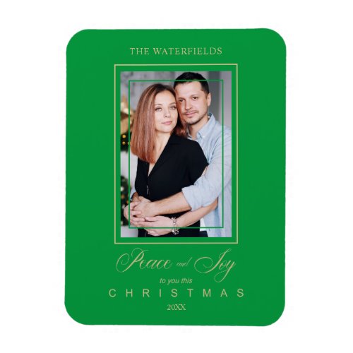 Gold Green Simple Modern Christmas Photo Family Magnet