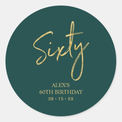 Gold  Green Sixty 60th Birthday Party Thank you Classic Round Sticker