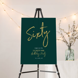 Gold & Green Sixty 60th Birthday Party Welcome Foam Board