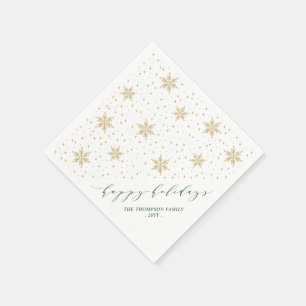 Gold & Green Snowflakes Christmas Holiday Party Napkins