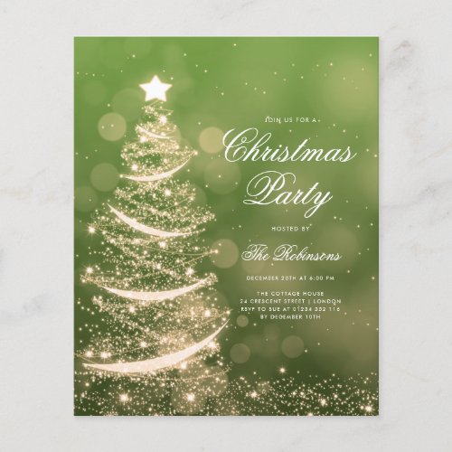 Gold Green Sparkling Xmas Tree Invite Program Menu