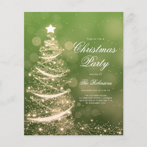 Gold Green Sparkling Xmas Tree Invite Program Menu Flyer