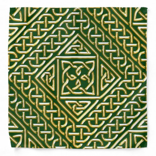Gold Green Square Shapes Celtic Knotwork Pattern Bandana