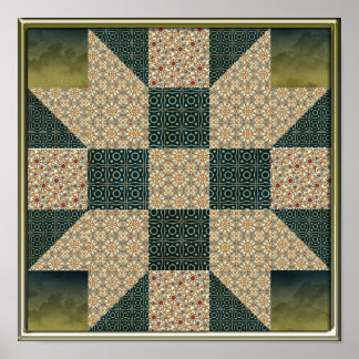 Gold & Green Star Patch Poster