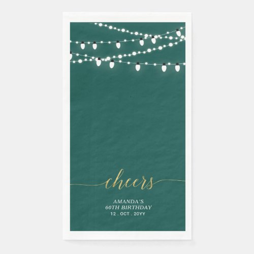 Gold  Green String Light Elegant Lettering Cheers Paper Guest Towels