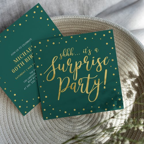 Gold  Green  Surprise 60th Birthday Party Invitation