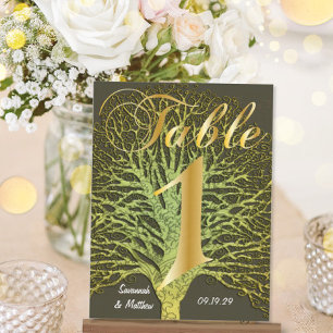 Gold Green Swirly Tree Table Number 1