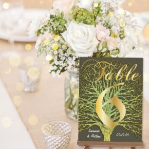Gold Green Swirly Tree Table Number 6