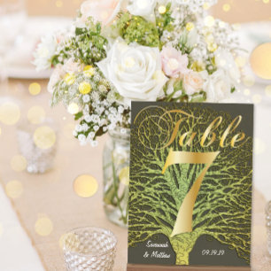 Gold Green Swirly Tree Table Number 7