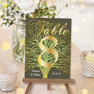 Gold Green Swirly Tree Table Number 8