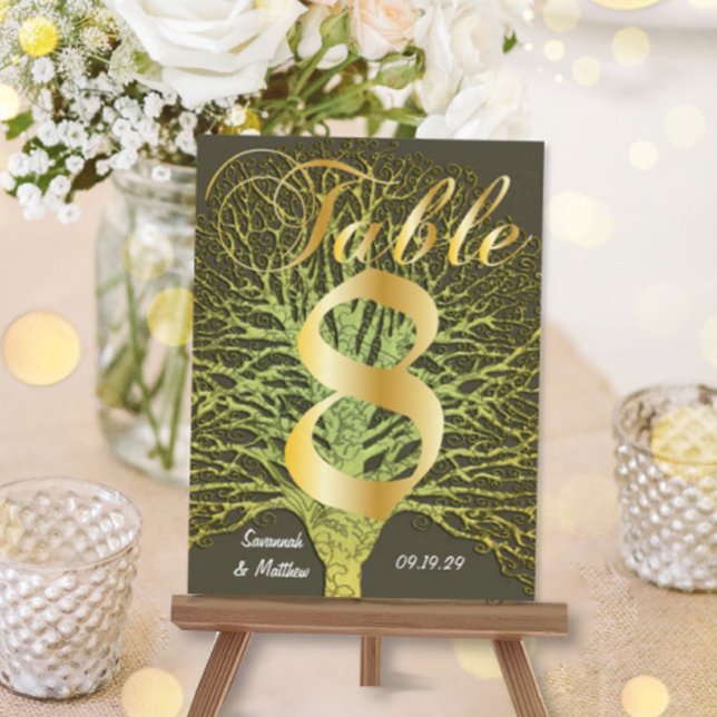 Gold Green Swirly Tree Table Number 8 (Creator Uploaded)