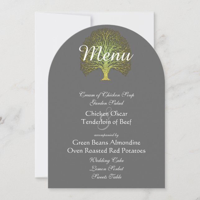 Gold Green Swirly Tree Wedding Invitation (Front)