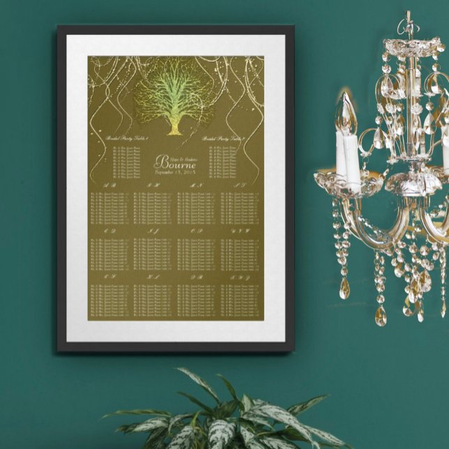 Gold Green Swirly Tree Wedding Invitation Poster (Creator Uploaded)