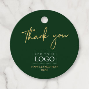 Gold & Green Thank you Custom Business Logo Favor Tags