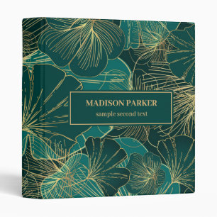 Gold- Green Tropical Leaves 3 Ring Binder
