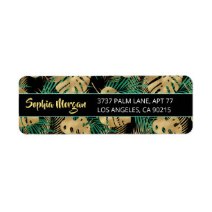 Gold & Green Tropical Leaves, DIY Gold Name, Black Label