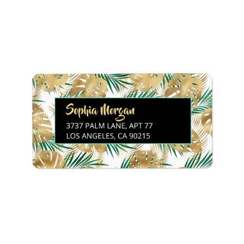 Gold  Green Tropical Leaves Name Address WhtBlk Label