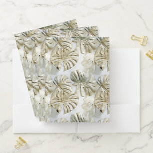 Gold Green Tropical Leaves Pocket Folder