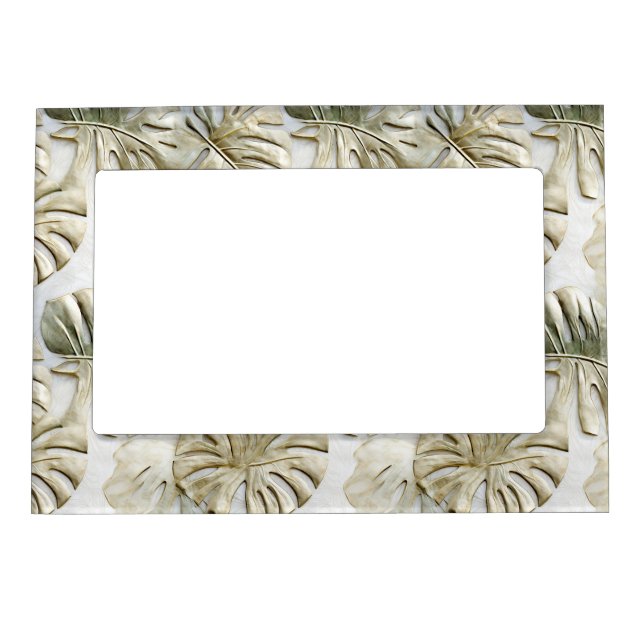 Gold Green Tropical Leaves Sage Magnetic Frame (Front)
