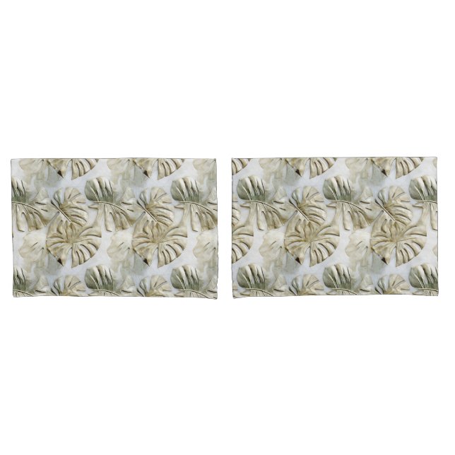 Gold Green Tropical Leaves Sage Pillow Case (Front-Set)