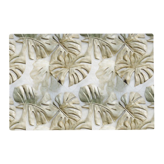 Gold Green Tropical Leaves Sage Placemat (Front)