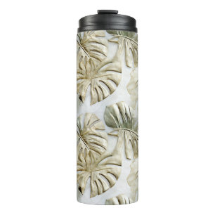 Gold Green Tropical Leaves Sage Thermal Tumbler
