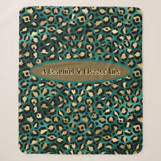 Gold Green Tropical Leopard Fleece Sherpa Blanket