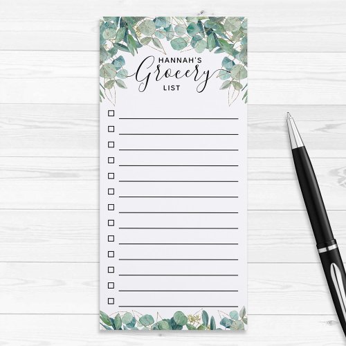 Gold Green Watercolor Eucalyptus Grocery List Magn Magnetic Notepad