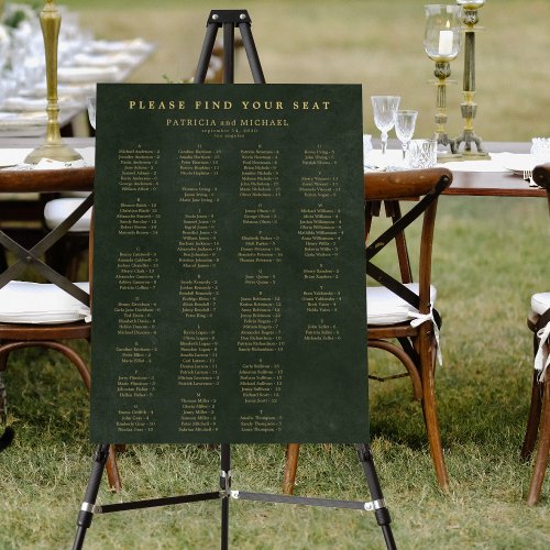 Gold green wedding alphabetical seating chart foam board