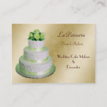 gold green Wedding Cake makers Business Card