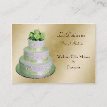 gold green Wedding Cake makers Business Card