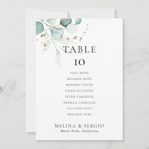 Gold Green Wedding Table 6 Seating Chart card