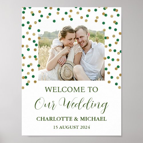 Gold Green Wedding Welcome Custom 85x11 Photo Poster