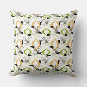 Gold, Green, White, Black Mid-Century Fifties Throw Pillow