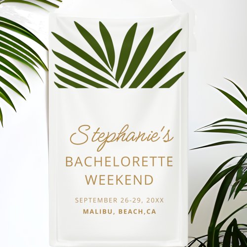 Gold Green White Palm Leaf Bachelorette Weekend  Banner